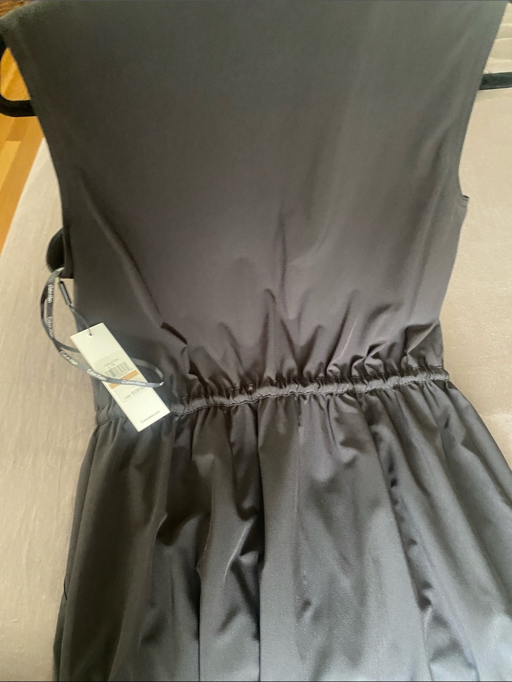 Calvin Klein Black Sleeveless V-Neck Midi Dress with Drawstring Waist - Picture 13 of 14